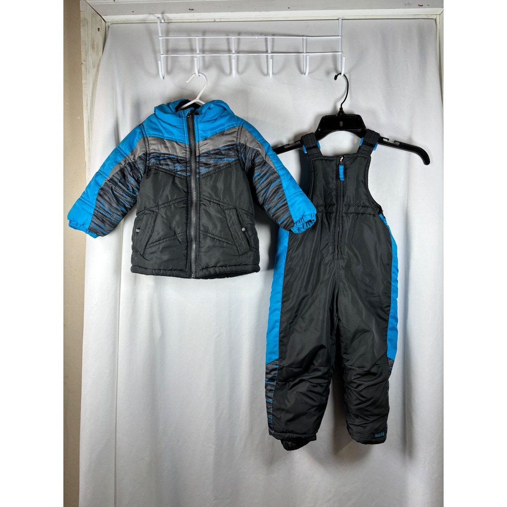 Pacific Trail Boys Blue Black Grey Hooded Puffer Jacket Snow Bib Set  2T‎
